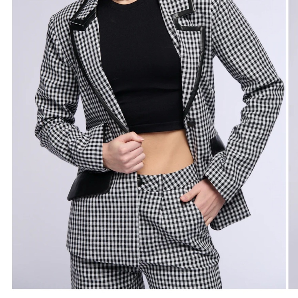 THE ONE GINGHAM BLAZER WITH PU TRIM